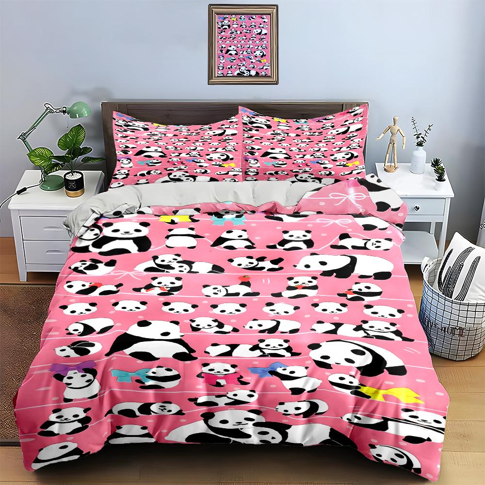 Pandas, pink, playful. Bedding Duvet cover sets Duvet covers Pillowcases gifts (1 * Duvet Cover 2 * Pillowcases, without duvet insert)
