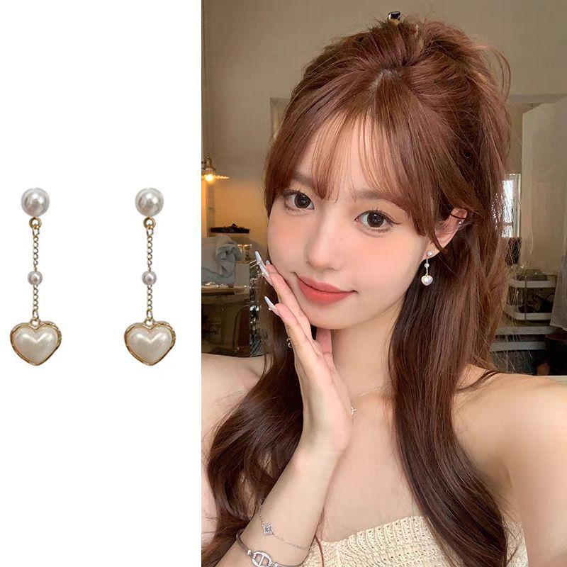 Versatile 2023 Trendy S925 Sterling Silver Pearl Heart Tassel Earrings
