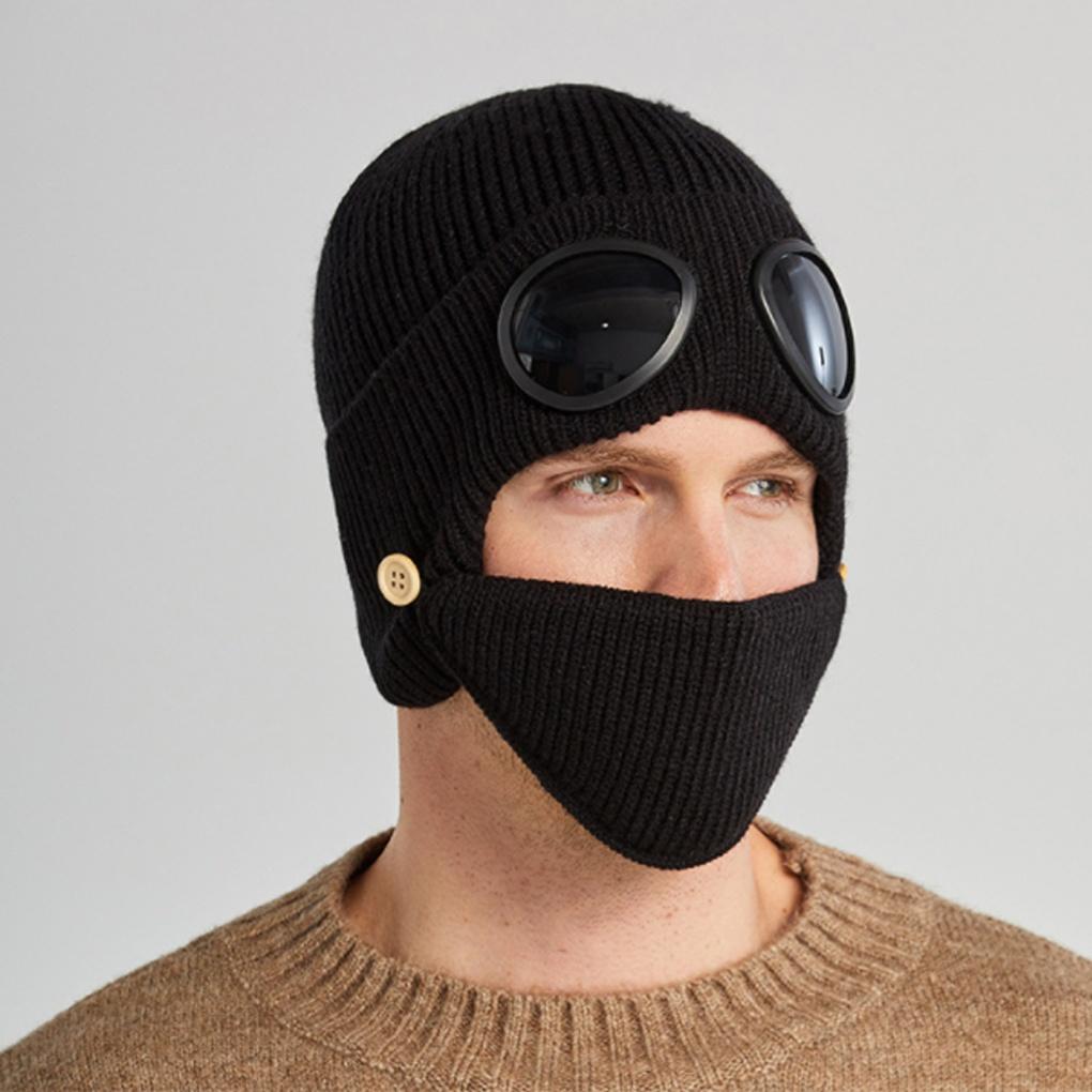 Unisex mask, goggles, beanie hat, cold-weather warm winter knit