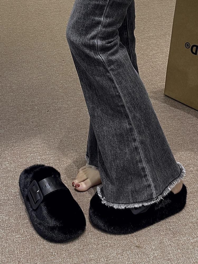 Baotou Mao Mao slippers women's autumn and winter wear 2025 new Internet celebrity explosion thick-bottomed muffin home plush cotton slippers