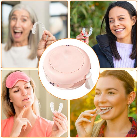 Denture Bath Case False Teeth Container with Mirror Leak-Resistant Compact Size Portable Travel Denture Holder Retainer Cleaning Box