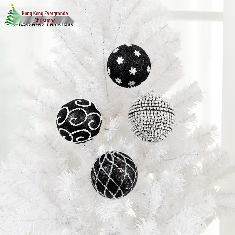 Schwarzes und Silbernes Schaumstoff-Weihnachtsbaumschmuck-Set - 8cm Bemalte Kugel & 10cm Klebedekorationen