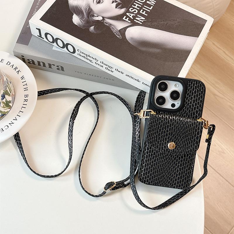 Button Snakeskin Wallet Crossbody Cord Phone Case for IPhone17promax Strap for Apple 16 Card Holder 15