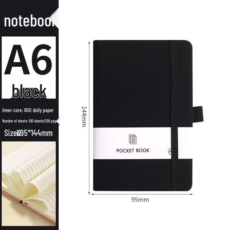 A6/A5 Elastic Band Color Pocket Notebook - Leather Feel, Portable Student Memo