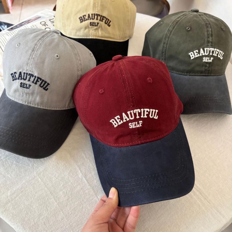 New retro splicing baseball cap children's outdoor leisure versatile student letter embroidery sunshade cap