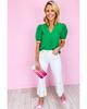 Azura Exchange Bright Green Colorful Trim V Neck Short Sleeve Blouse