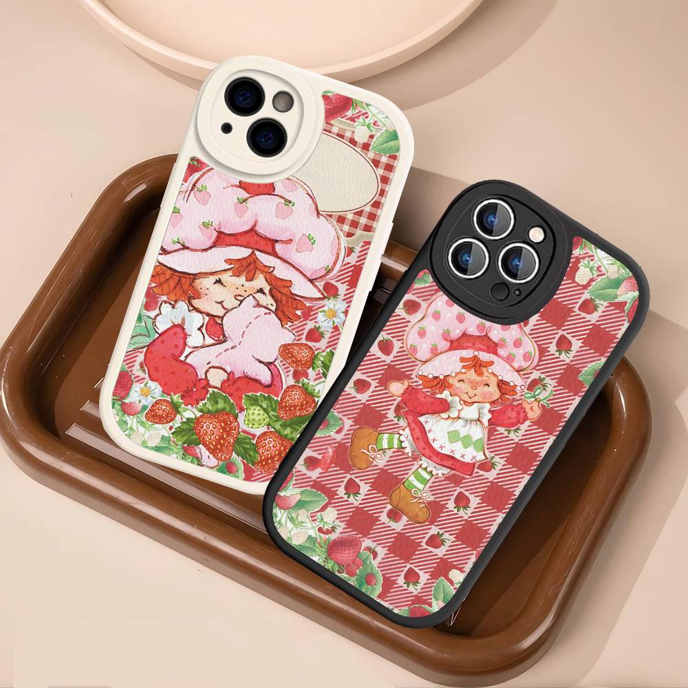 Cartoon Girl S-Strawberry S-Shortcake For IPhone 16 15 14 13 12 11 Pro Max Plus Shockproof Leather Soft Phone Cover