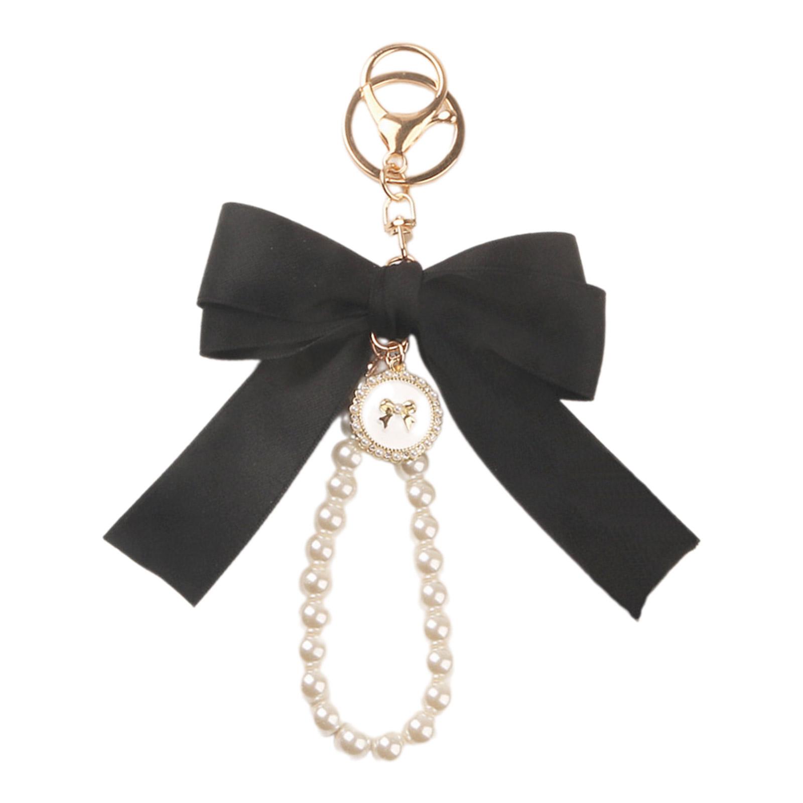 

Элегантный брелок с жемчужной цепочкой и большой лентой с подвеской в ​​виде банта, стильный брелок для женщин и девочек, украшение сумки 6