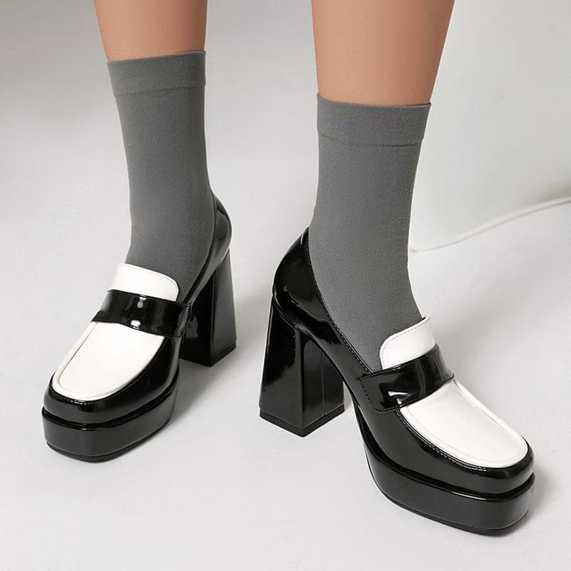 Custom Thick Heel Casual Women's Shoes Square Toe Platform Pumps 9.5 cm High Heel Shoes Women Color Blocking Design WSH5252
