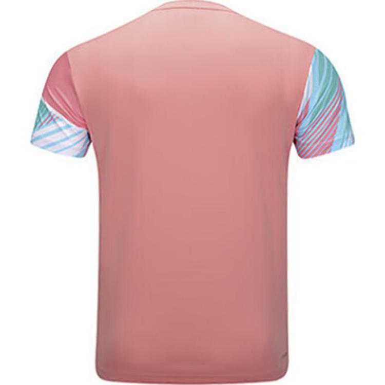 Li Ning Sports Badminton Training Quick-Dry Breathable Casual Short Sleeve T-Shirt Unisex Tops Zhu-Kui-Pink AAYU153-4