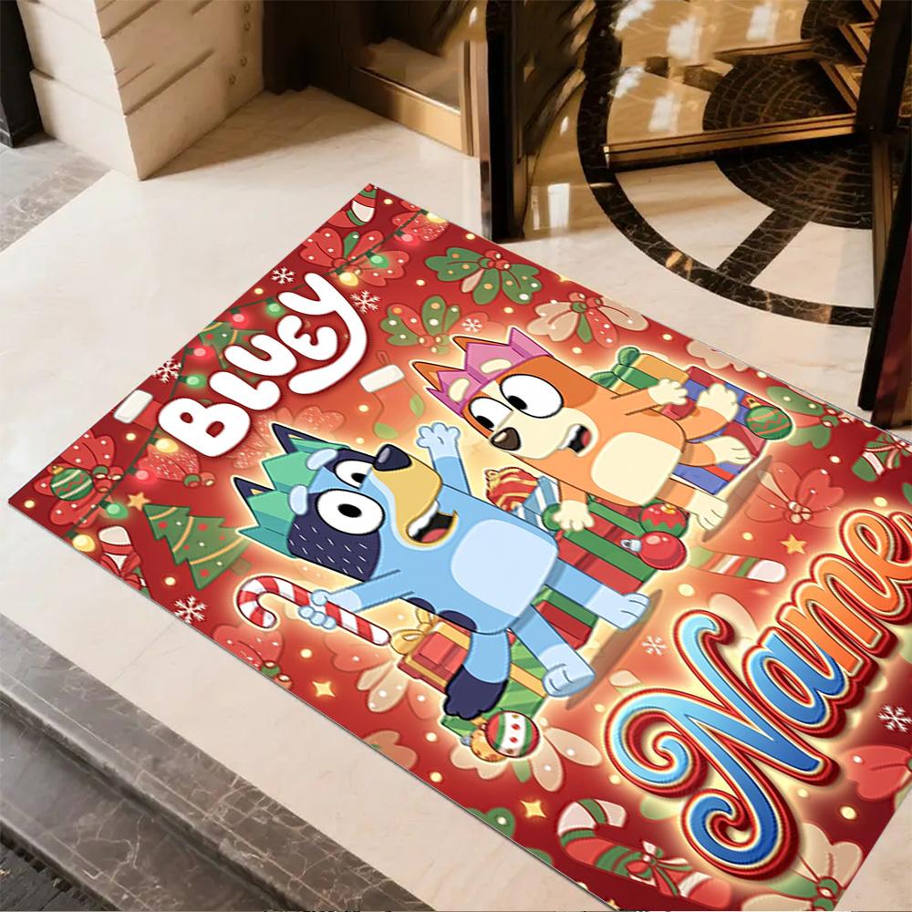 Merry Christmas Celebration Personalized Name Floor Mat Design for Playrooms Foyer Game Room Kitchen Anti-slip Rug Office home decor Wedding Party Gif