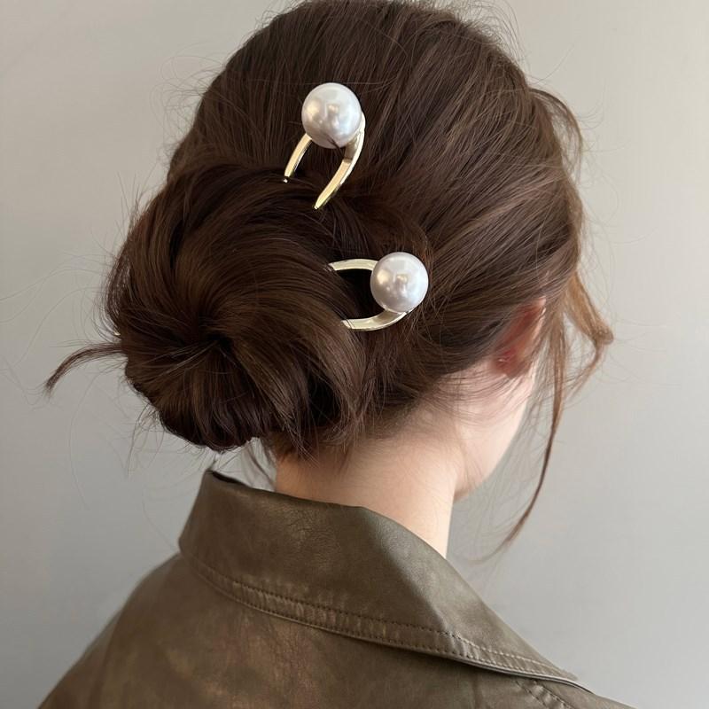 Imitation Pearl Hairpins Korean U-Shaped Metal Shell Hair Clip Pins Women Girls Hair Sticks Bun Maker Hair Styling Accessories