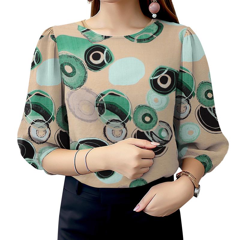 ZANZEA Dame Casual Rund Hals 3/4 Erme Løs Print Bluse