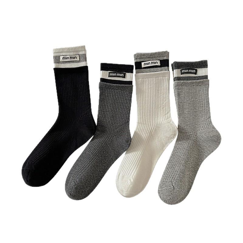 Women's Mid-Calf Cotton Scrunch Socks - Ballet Style Japanese Miu, Versatile for Autumn/Winter