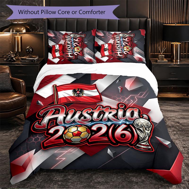 Austria Football Pattern 3 Pieces Bedding Set Soft Microfiber Duvet Cover with Pillow Cases for Bedroom