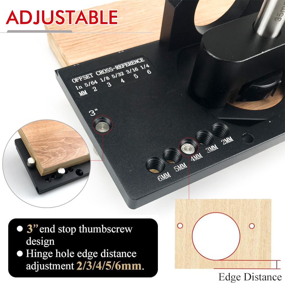 35mm Concealed Hinge Jig Kit Woodworking Hole Drilling Guide Locator Aluminum Alloy Cabinet Hinge Mounting Jig Puncher Template
