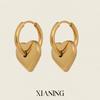 Xia Ling Sweet Heart Pendant Hoop Earrings - Stainless Steel, Color Retention, Fashionable for Women