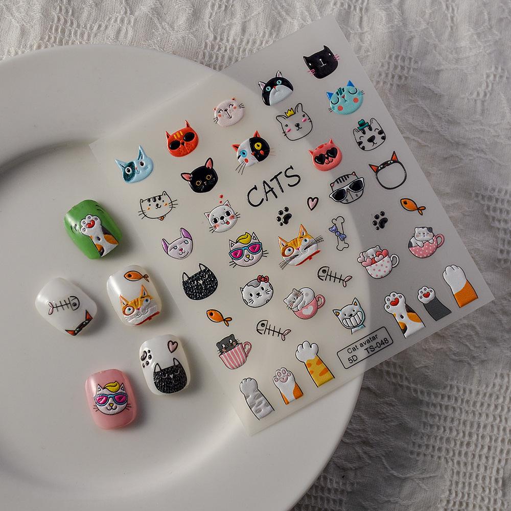 SHEIN Cute Cat Head Nail Stickers for Kids - Adhesive Nail Art Accessories