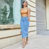 Women's High Waist Denim Hip Hugging Slim Fit Back Slit Skirt With Pockets