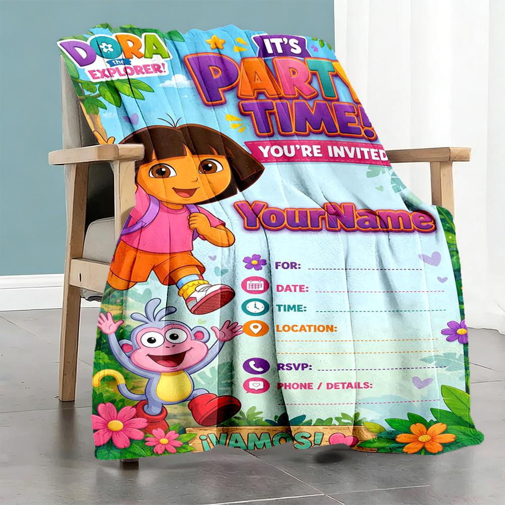 Dora Explorer Customize Your Name Blanket Multi-purpose Personalized Blanket Comfortable Perfect for Nap Picnics Couch Bed Four Seasons Universal