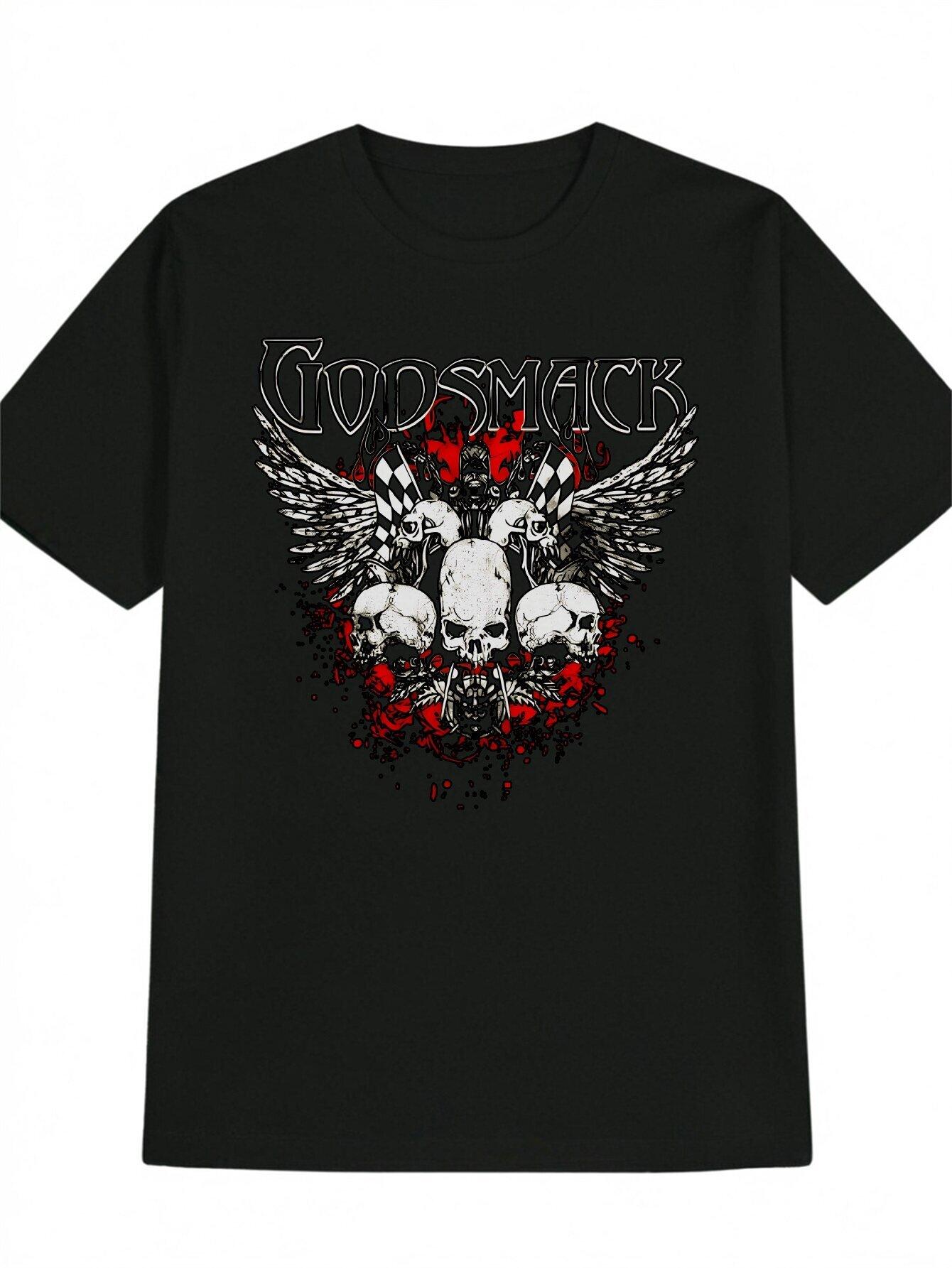 Casual Graphic T-shirt - Skull & Wings Print with Red Splatter Design XXL
