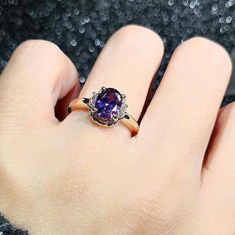 BELLA BOX Luxury Solitaire Ladies Oval Engagement Ring Imitation Ruby Ring Anniversary Gift for Women
