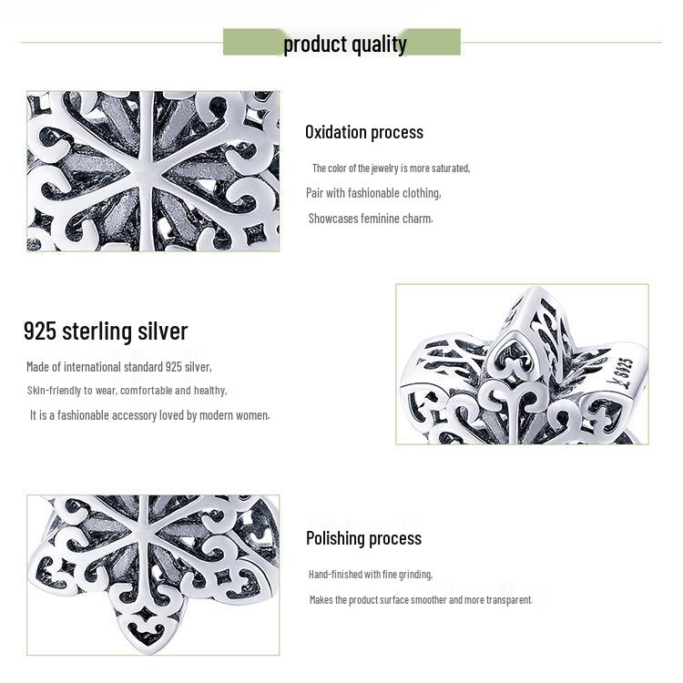 Winter Snowflakes S925 Sterling Silver Bracelet Gift for Girlfriend, Silver Beads SCC719