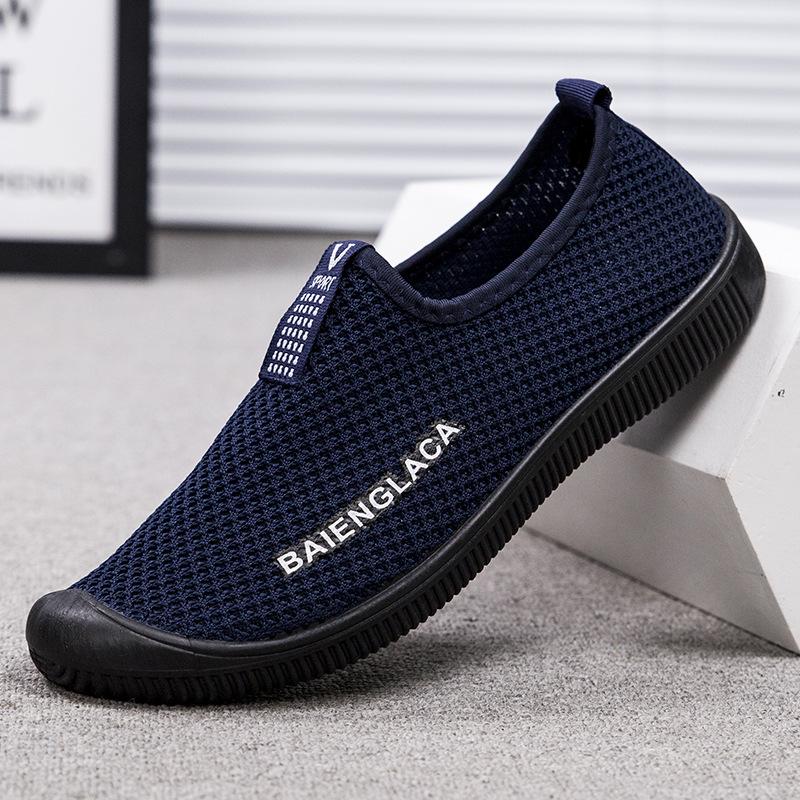 

Men s shoes spring flying woven shoes fashion hollow mesh shoes Korean version breathable men s casual shoes mesh one pedal shoes 44