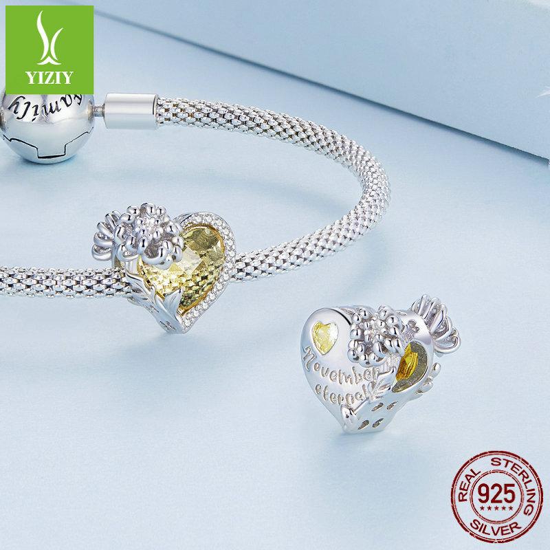 December Birthstone Bracelet Beads, Month Flower Language S925 Silver Love Bead Accessories