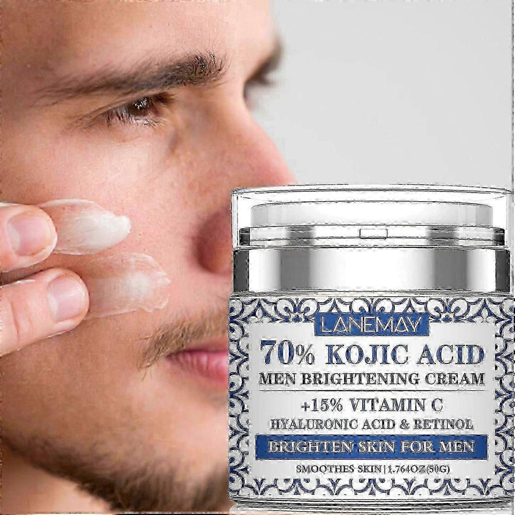 70% Kojic Acid Men's Brightening Cream with Vitamin C, Hyaluronic Acid & Retinol Skin Lightening, Hydration & Anti-Aging, 50G Non-Greasy Formula for