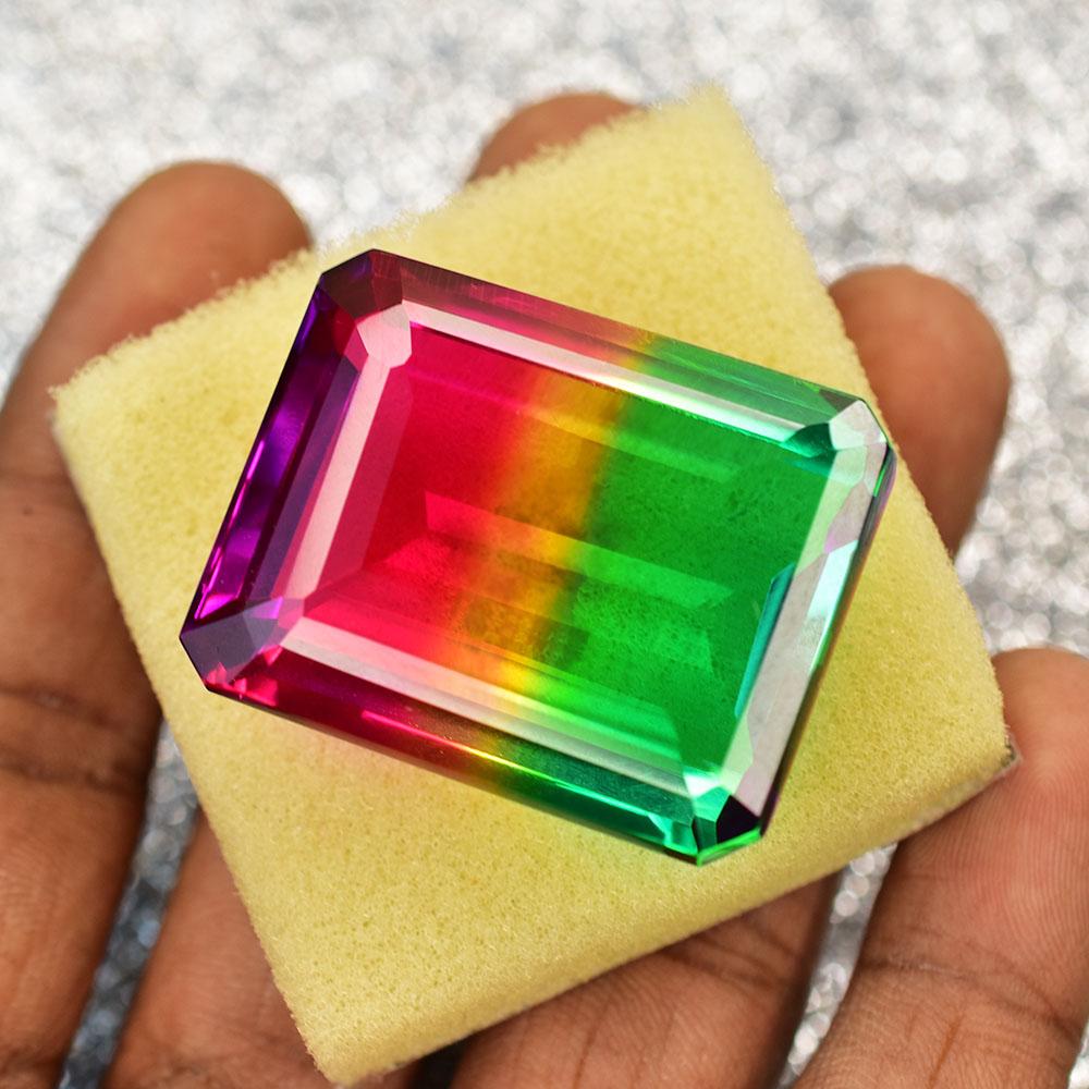 Lab-Created Tourmaline Loose Gemstone 136 ct Multicolor Emerald Cut for Her October Birthstone Gift