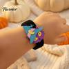 Glittery Wrist Band Halloween Glitter Felt Slap Bracelet, Cartoon Pumpkin Skull Cat Spider Snap Bracelets Band, Party Favors for Kids Adults