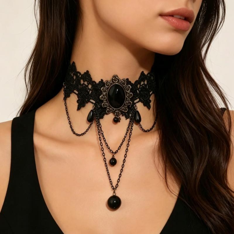 Neue Sexy Gotische Choker Kristall Schwarze Spitze Hals Choker Halskette Vintage Damen Chocker Steampunk Schmuck