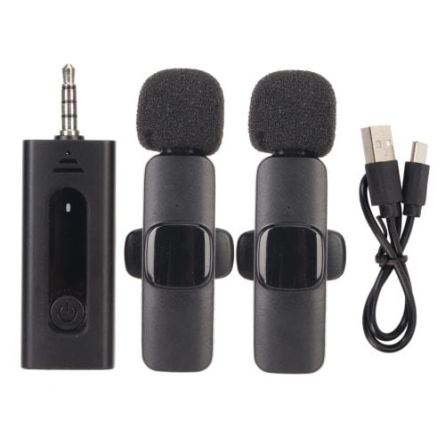 ASHATA 2.4G Wireless Lavalier Lapel Microphone, Rechargeable, Noise Reduction, Cordless Omnidirectional Condenser Recording Microphone with 3.5mm Inte