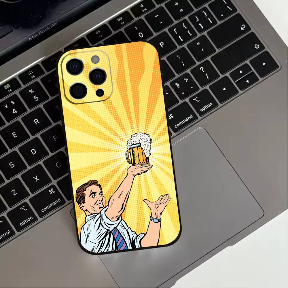 Beer Alcohol CHEERS Phone Case For iPhone 17,16,15,14,13,12,11 Plus,Pro Max,XS,Soft Silicone Black Cover