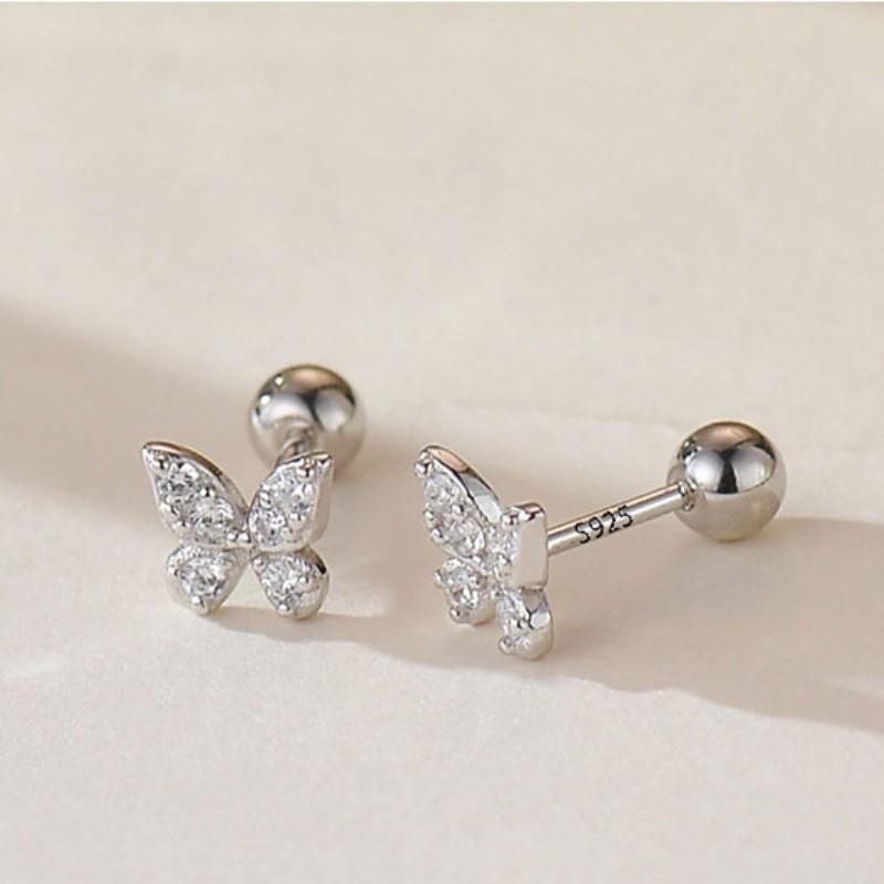 

926 Sterling Silver Pavé Zircon Butterfly Mini Stud Earrings for Women Exquisite Simple Jewelry Accessories серебряный