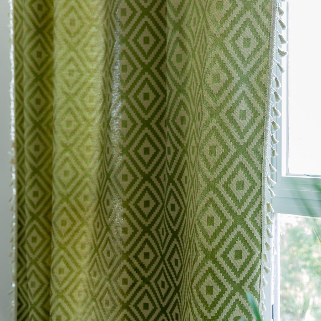 Curtains Finished Herringbone Jacquard Blackout Matcha Green Bedroom Living Room Thickened Kitchen Curtains