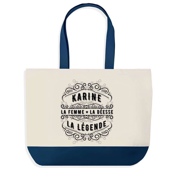 Tote bag - PLANETEE - Karine - fond bleu - coton 40x45 cm - grand format