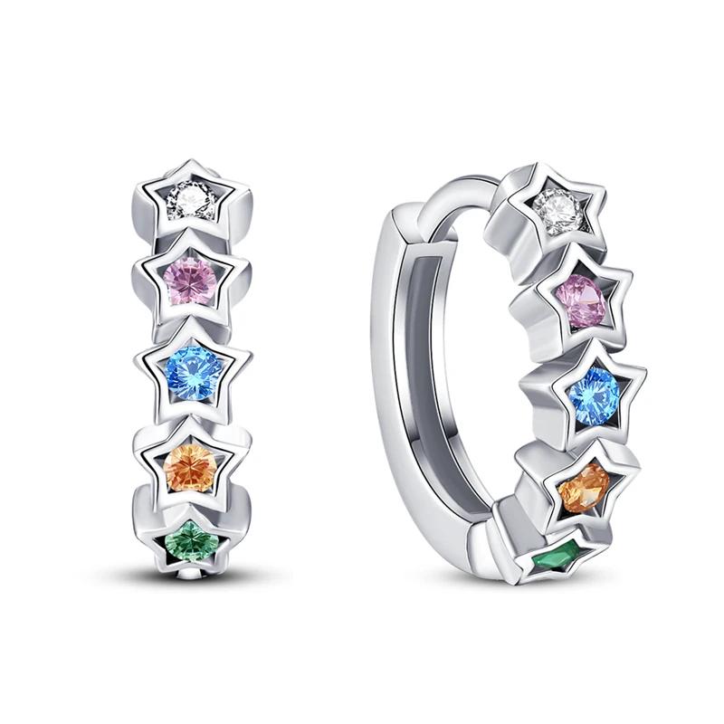 925 Silver Colorful Zircon-Inlaid Star Earrings For Women Wedding Engagement Charm Earrings Jewelry Gift