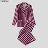 INCERUN Two Pieces Men Lapel Striped Long Sleeve Thin Blazer Long Flare Pants Sets