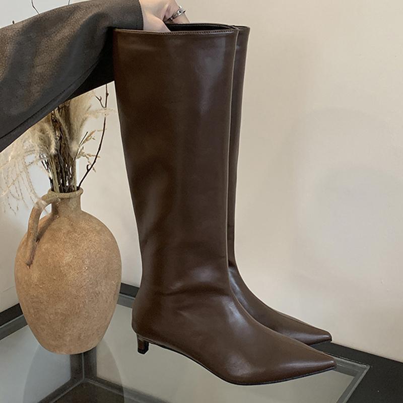 Fashion Long Boots Women Pointed Toe Low Heels Fashion Shoes Winter Knee High Boots 2025 Goth Designer Dress Chelsea Botas Para Mujer