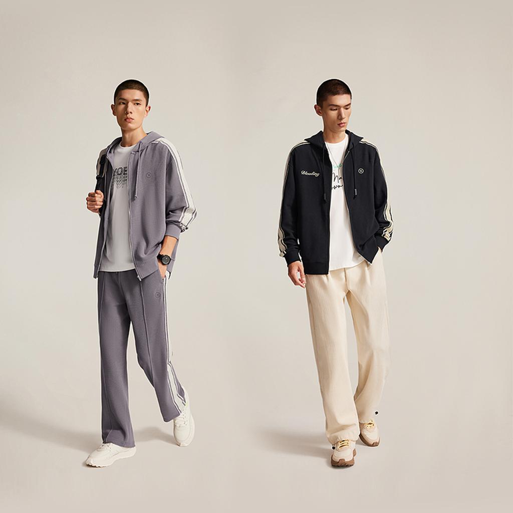 Li Ning Wade Series Kapuzenbequemes Lockeres Lässiges Colorblock Einfaches Strickjacken-Sweatshirt Herren-Sweatshirt AWDV747-3