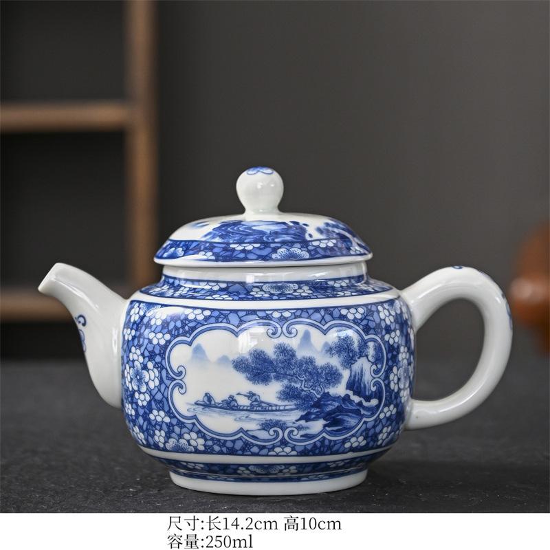 250ml Blue and White Porcelain Handmade Teapot Household Thousands of Miles Teapot Jingdezhen Pot Tea Making Kettle Teaset Gifts