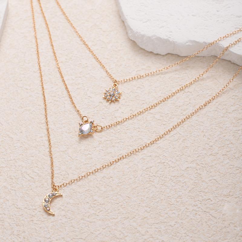 Diamond necklace jewelry multi-layer stacking geometric light luxury high-end pendant sun collarbone chain