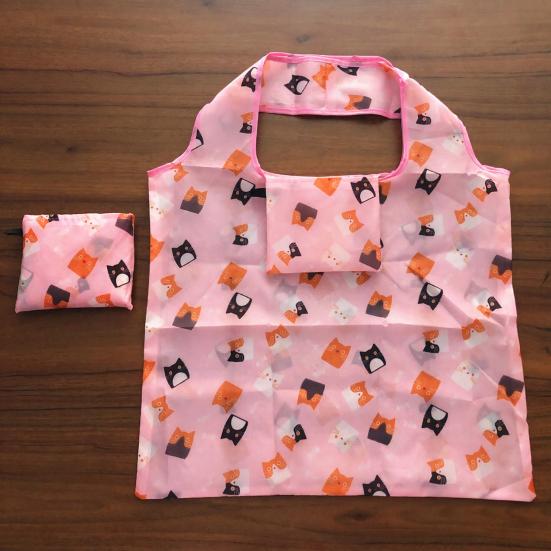 Folding Shopping Bag Reusable Tote Cute Prints Foldable Portable Animal Plants Fabric Grocery Shopping Tote