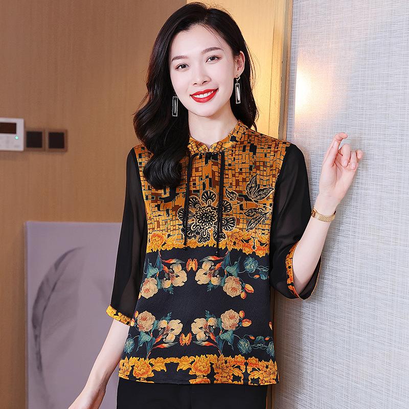 

Женская летняя шелковая рубашка из жемчужного атласа, темпераментная шелковая блузка с коротким рукавом из тутового шелка XXXL