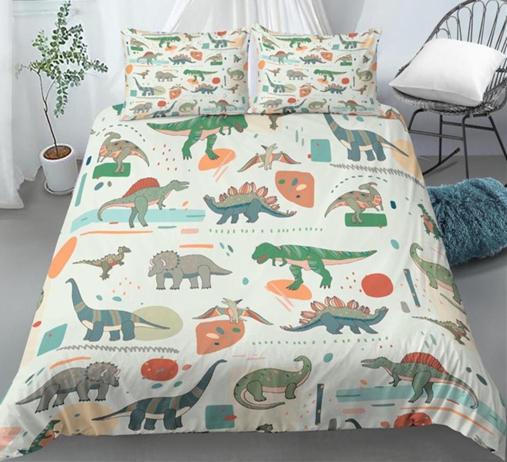 3D Dinosaurierdruck Gemütliches Bettbezug-Set Queen King Size Cartoon Bettwäscheset Wohnen Zuhause Luxus 3-teiliges Set mit 2 Kissenbezügen