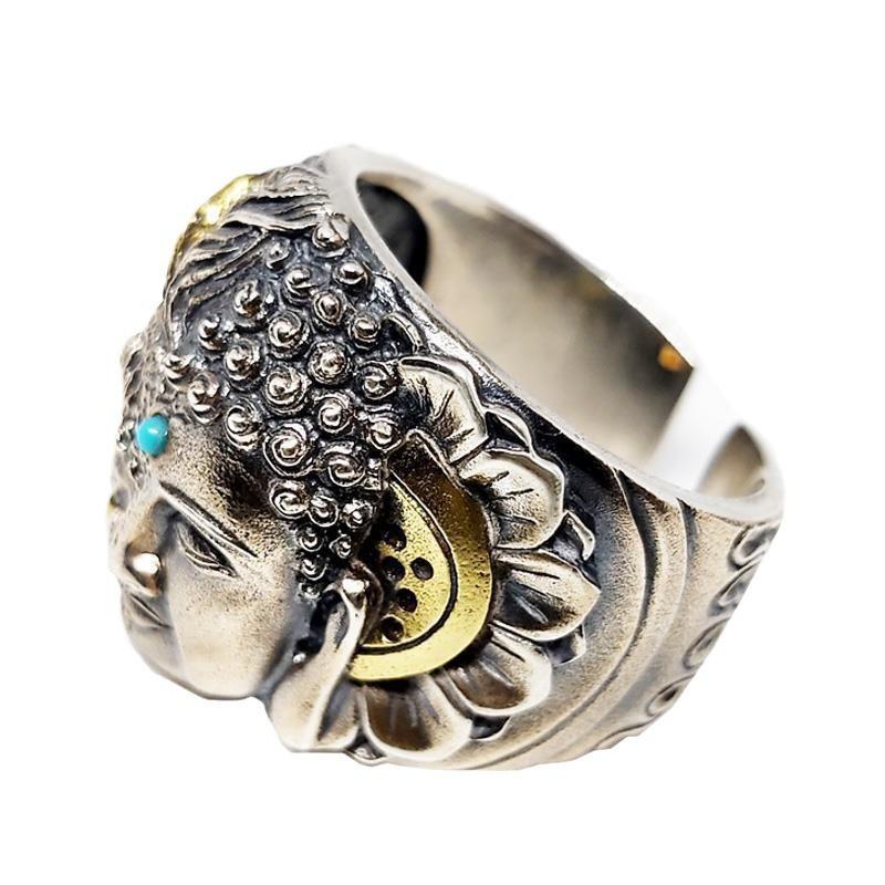 Adjustable Open Ring Men Women Sterling Elephant God Design Retro Geometric Jewelry Vintage Style