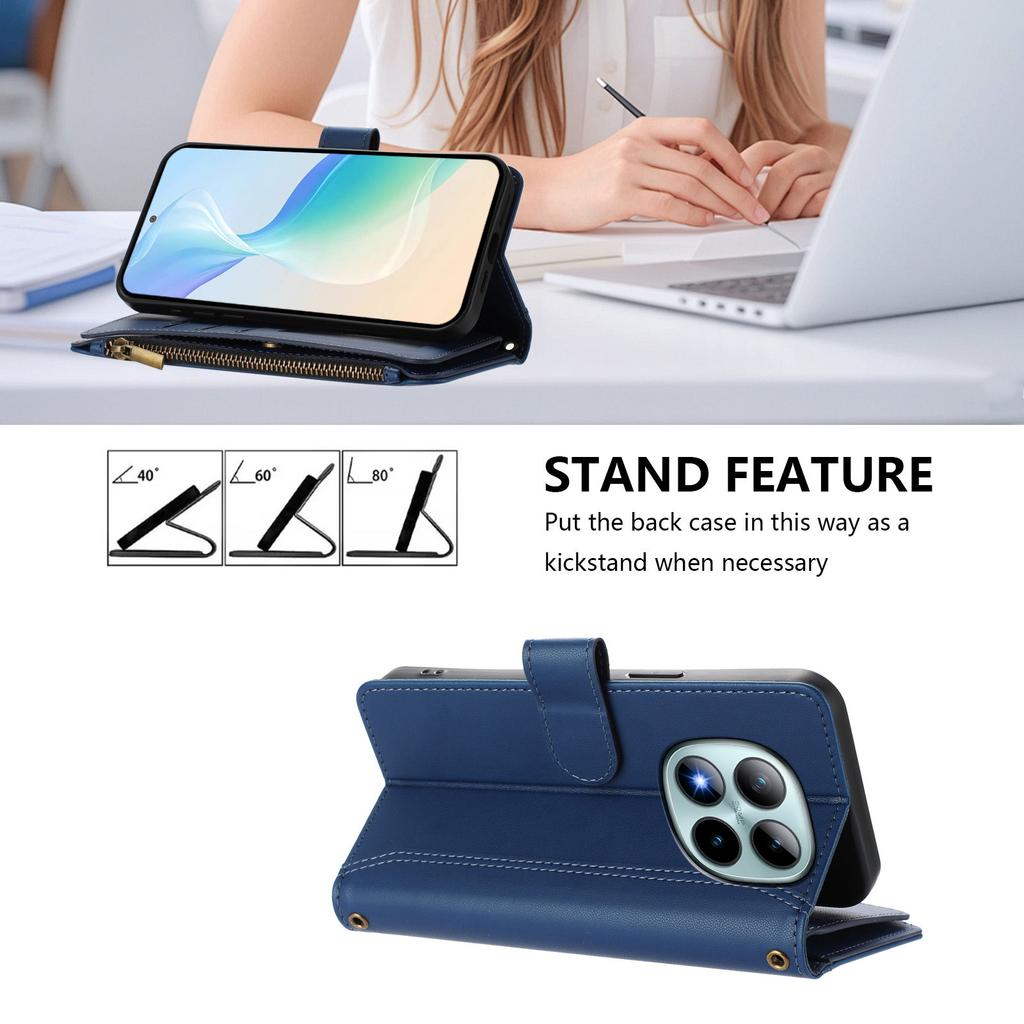 For Xiaomi Redmi Note 15 Pro+ 5G Leather Case 9 Card Slots Zipper Wallet Stand Phone Cover with Wrist Strap