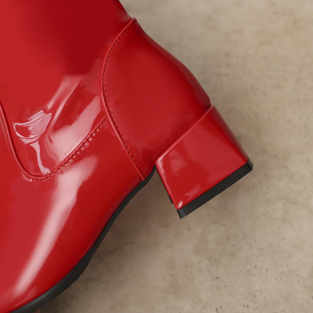 Red Black Women Knee High Boots Round Toe Mid Chunky Heels Small Big Size 32 46